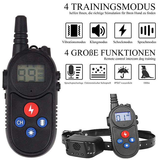 Hundetrainingshalsband mit Walkie-Talkie Fernbedienung Entfernung Bis zu 1000m